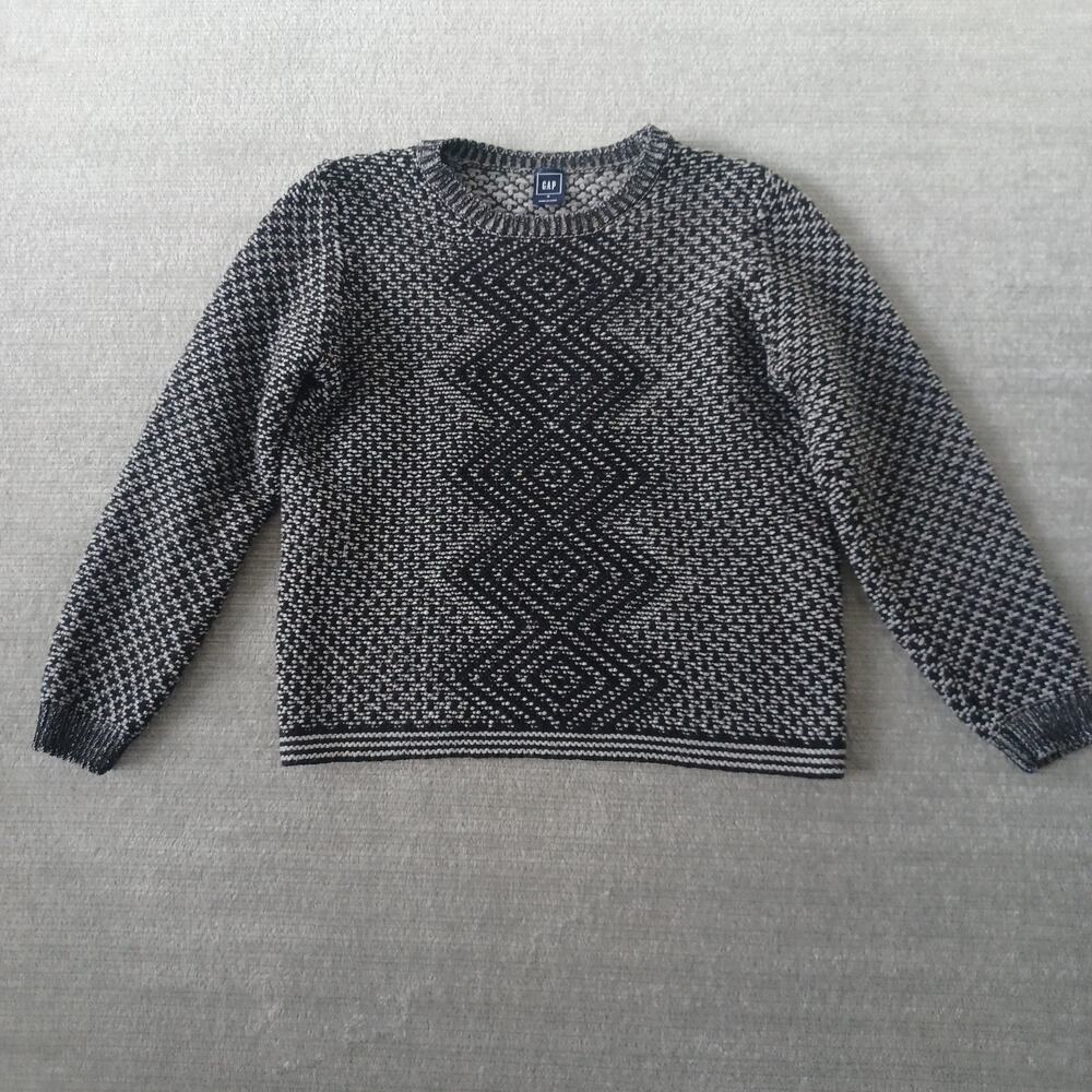 Gap Sweater Women M Gray Scarf Pattern Apres Ski Crew Knit Cabincore Wool